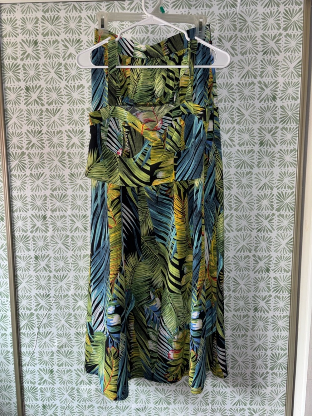 Tropical Leaf Print Maxi Dress - Green & Blue
